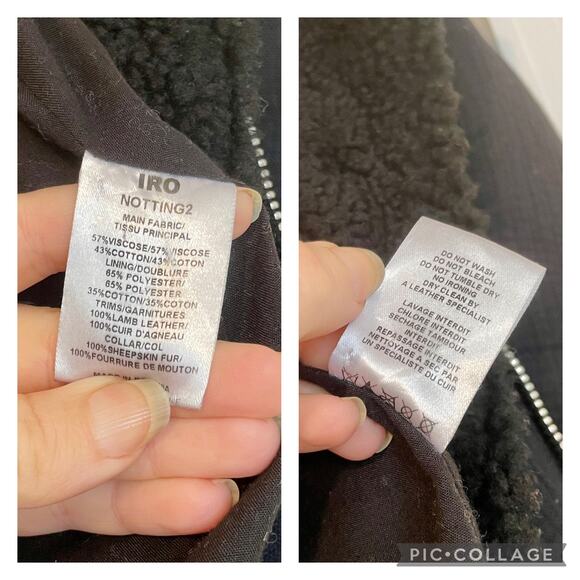 IRO Notting Sherpa Fur Shearling Cotton Jacket Coat Biker Moto Motorcycle sz 34 - Picture 14 of 14